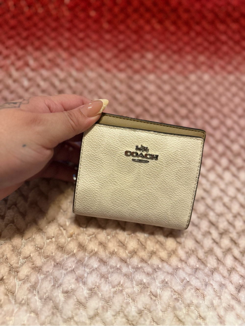 Coach Compact Bifold Wallet in Cream with Gold Logo
